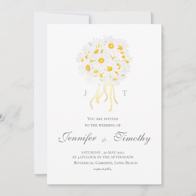 Wedding Invitation Botanical white daisy (Front)