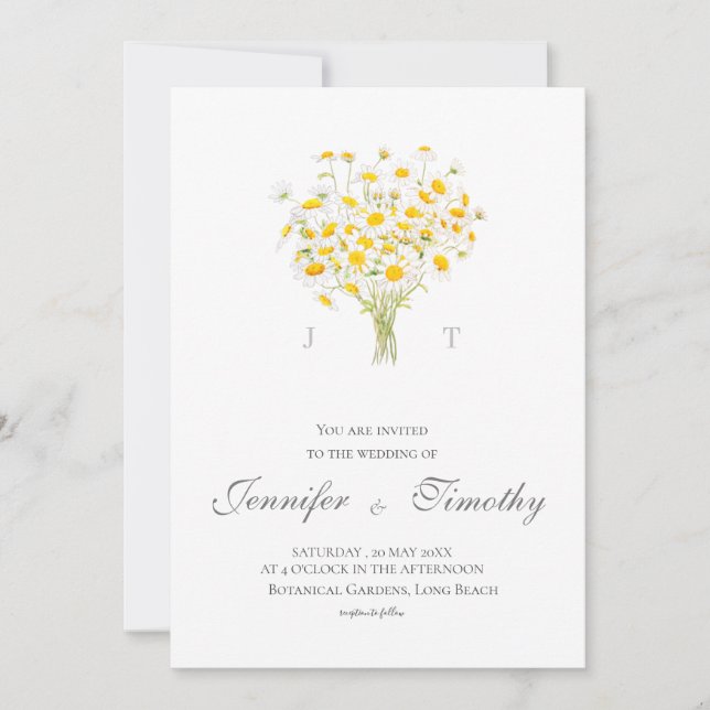 Wedding Invitation Botanical white daisy 3 (Front)