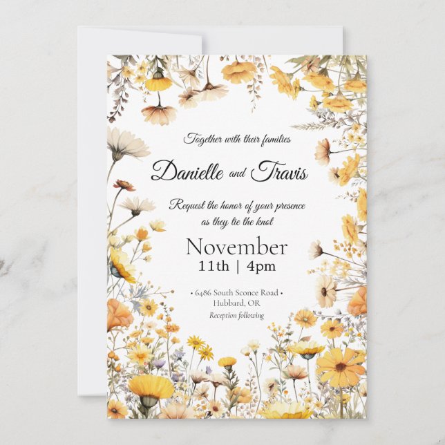 Wedding invitation botanical wildflowers yellow (Front)