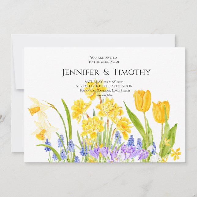 Wedding invitation bright spring garden watercolor (Front)