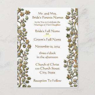Wedding Invitation-Brown Swirls and Flowers Invitation Postcard