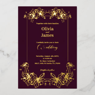 Wedding invitation burguny gold Foil Holiday Card