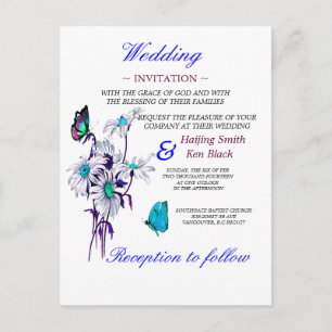 Wedding Invitation Butterflies And A Blue Daisies