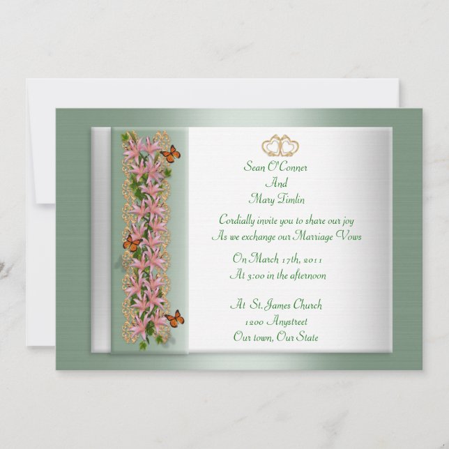 Wedding invitation butterflies Asian lilies (Front)