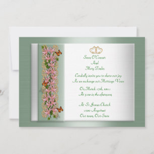 Wedding invitation butterflies Asian lilies