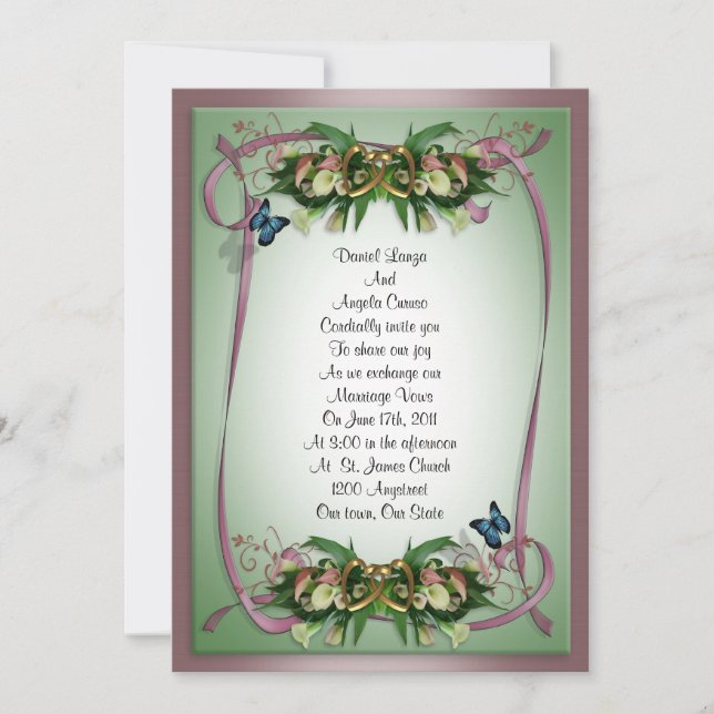 Wedding invitation Calla lilies and butterflies (Front)