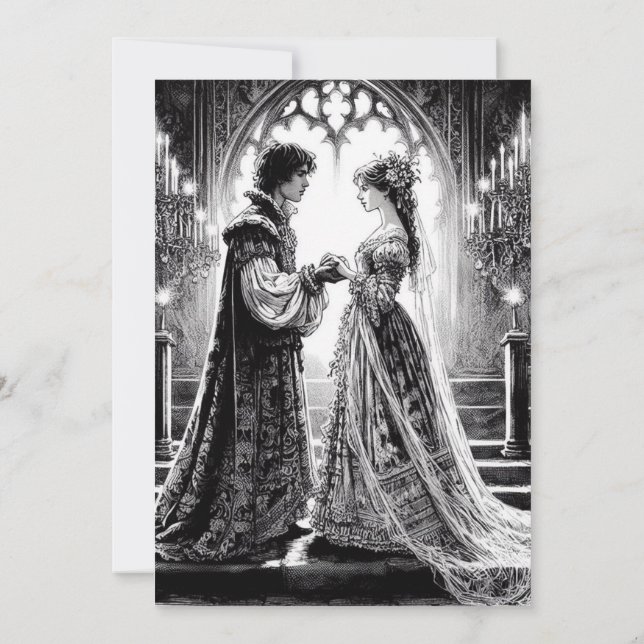 Wedding Invitation Card - Black White Romeo Juliet (Back)
