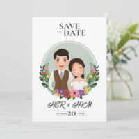 Wedding invitation card bride and groom cartoon