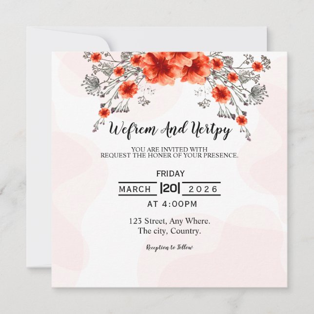 Wedding Invitation Card Design Vector Template (Front)