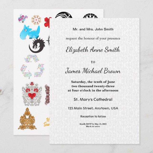 Wedding Invitation Card Elegant Classic Floral (Front/Back)