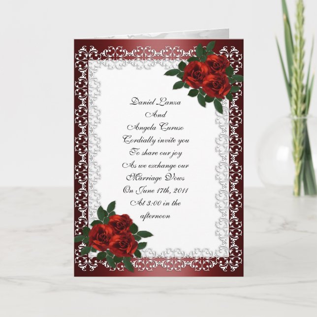 Wedding invitation card elegant red roses (Front)