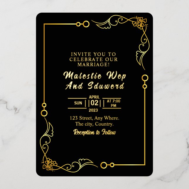 Wedding Invitation Card Gold Foil Design Template (Front)