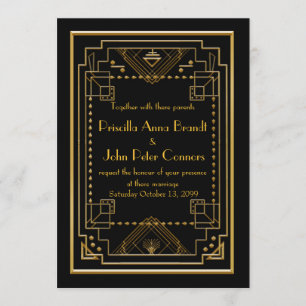 Wedding invitation card,Great Gatsby, black, gold