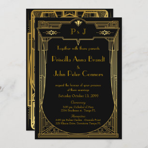 Wedding invitation card,Great Gatsby,gold black 2