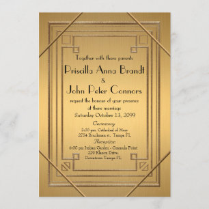 Wedding invitation card,Great Gatsby, gold & gold
