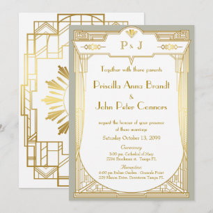 Wedding invitation card,Great Gatsby,gold grey