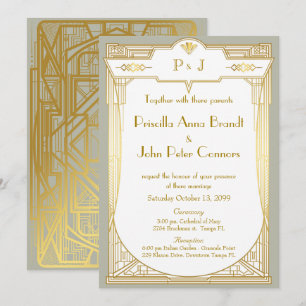 Wedding invitation card,Great Gatsby,gold grey