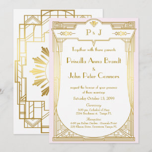 Wedding invitation card,Great Gatsby,gold pink