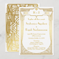 Wedding invitation card,Great Gatsby,gold white 2