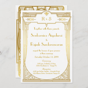 Wedding invitation card,Great Gatsby,gold white 2