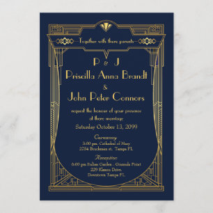 Wedding invitation card,Great Gatsby, navy, gold