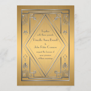 Wedding invitation card,Great Gatsby,silver, gold