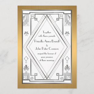 Wedding invitation card,Great Gatsby,silver, gold