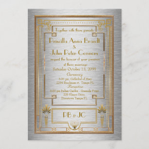 Wedding invitation card,Great Gatsby, silver metal