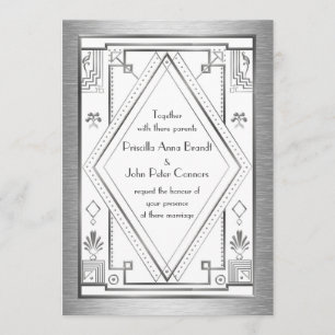Wedding invitation card,Great Gatsby,silver, white