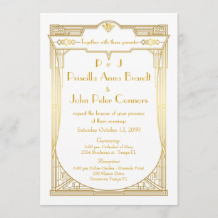 Wedding invitation card,Great Gatsby, white, gold