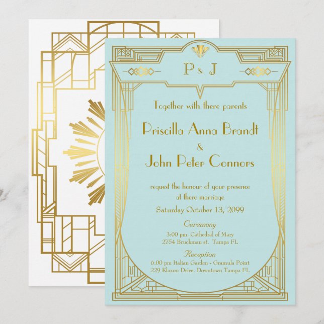Wedding invitation card,Great ,gold mint (Front/Back)