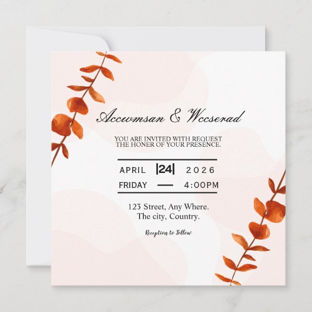 Wedding Invitation Card Square Card Vector  (Front)