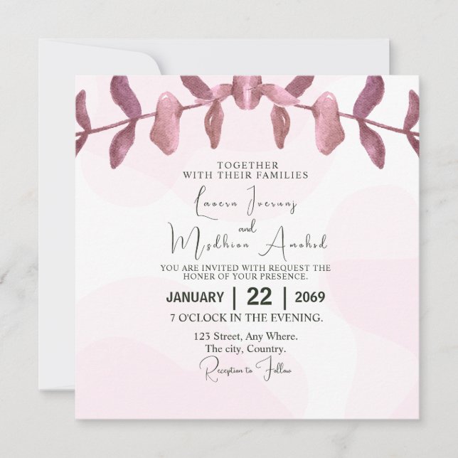 Wedding Invitation Card Square Flower Design (Front)