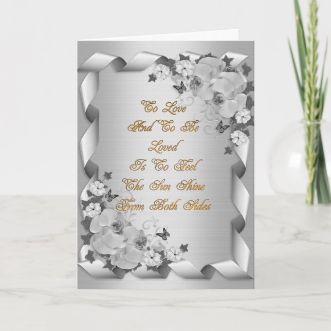 Wedding invitation card white on white orchids (Front)
