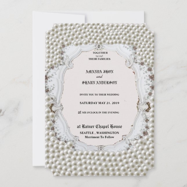Wedding invitation Card With Pearl decoration (Front)