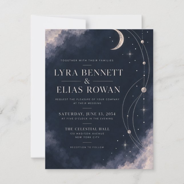 Wedding Invitation | Celestial Moonlit Silver Mode (Front)