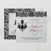 Wedding Invitation Chandelier Black Red Silver