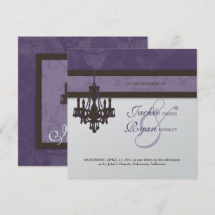 Wedding Invitation Chandelier Purple Silver Floral