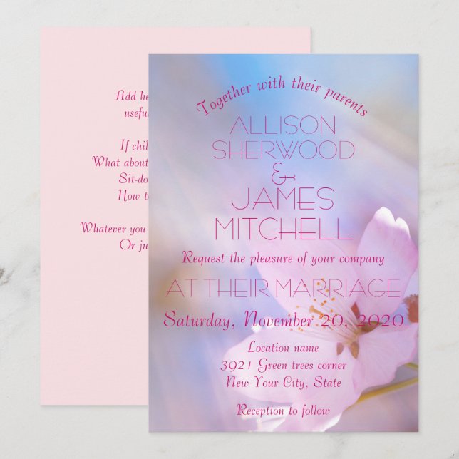 Wedding invitation cherry blossom customisable (Front/Back)