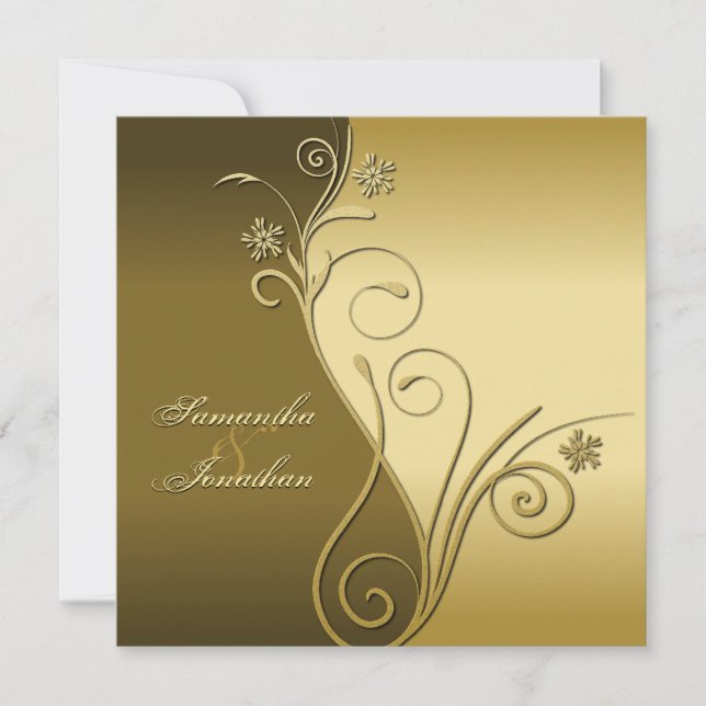 Wedding Invitation Classy Brown Gold Floral (Front)