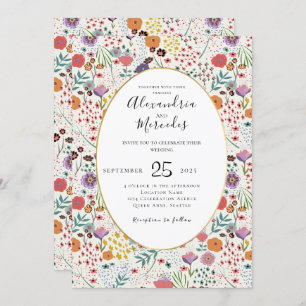 Wedding invitation colourful flowers Spring floral