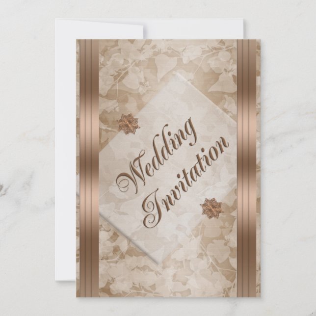 Wedding invitation copper ribbons floral design (Front)