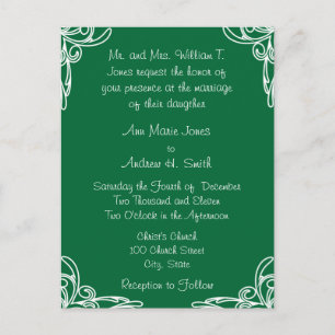 Wedding Invitation Corners Swirl on Sea Green Postcard