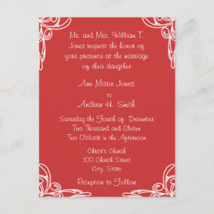 Wedding Invitation Corners Swirl Rose & Pink Postcard