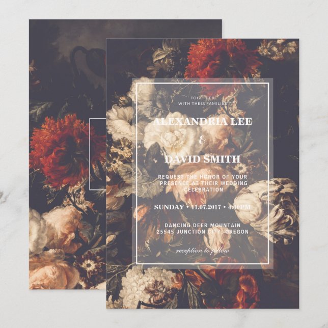 Wedding Invitation Dark Moody Autumn Fall Floral (Front/Back)