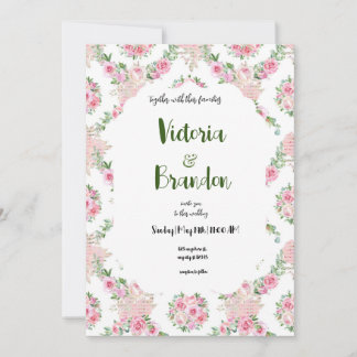 wedding invitation decorated with pink flower EN