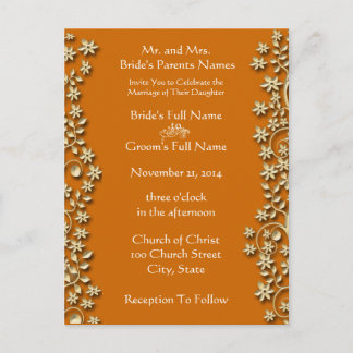 Wedding Invitation Deep Orange Swirls and Flowers Postcard