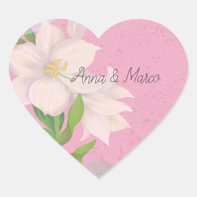 Wedding invitation delicate flowers  heart sticker (Front)