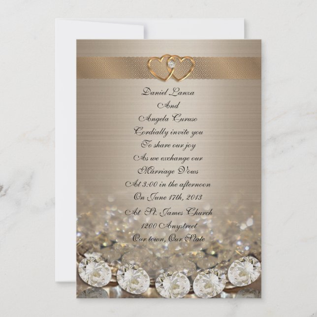 Wedding Invitation diamonds and gold satin (Front)