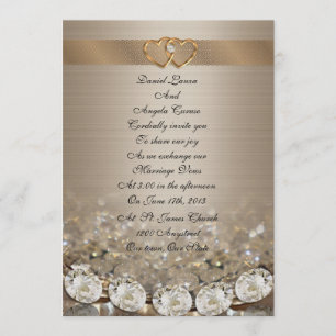 Wedding Invitation diamonds and gold satin